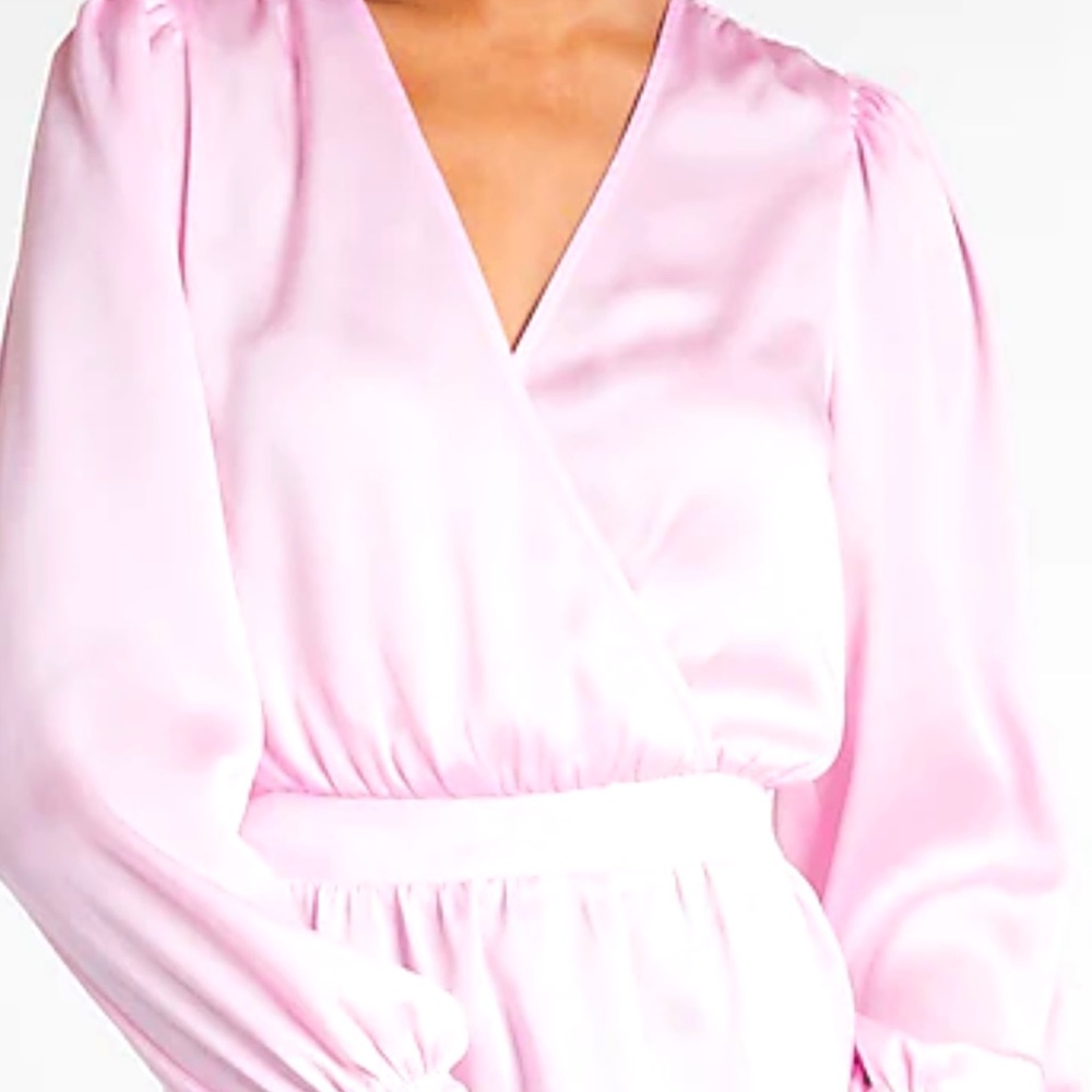 Satin Long Sleeve Faux Wrap Peplum Top